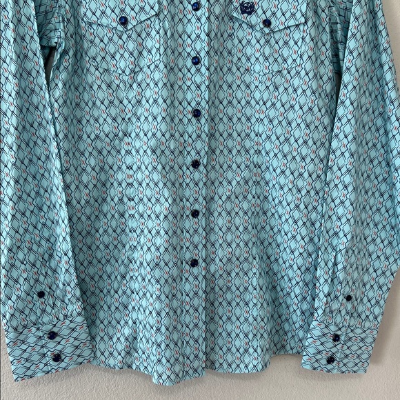 CINCH Women’s L Western Button Down Shirt Geometric Blue Long Sleeve Brand New - Picture 3 of 4